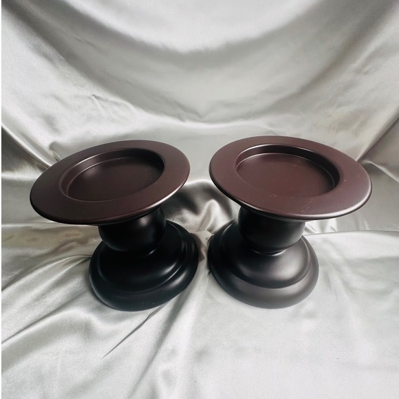 IKEA Other - IKEA Set of 2 Dark Brown Metal Pillar Candle Holders 501.745.40 Pedestal Stands